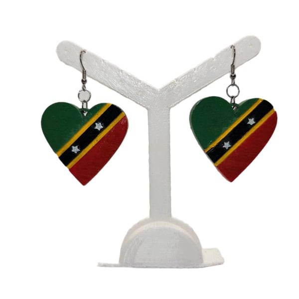 St Kitts and Nevis flag earrings, love Saint kitts and Nevis,loveheart jewellery