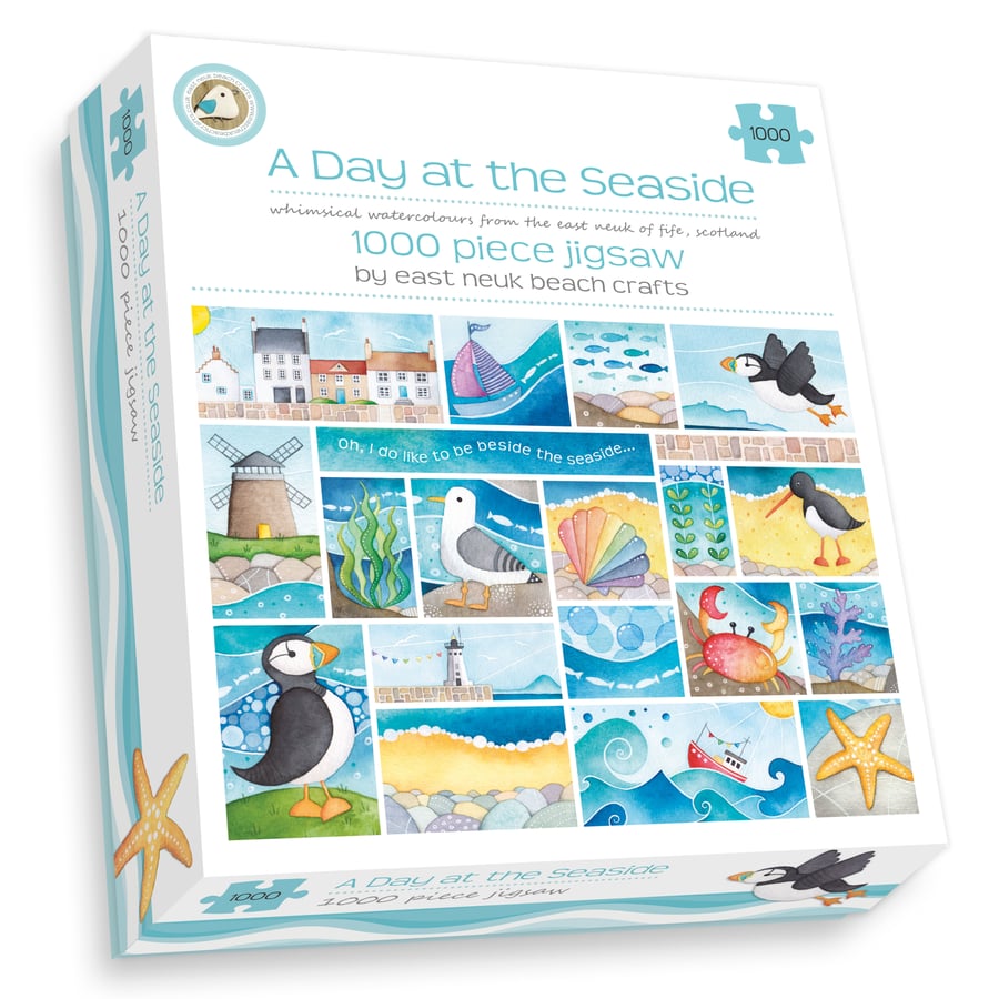 Jigsaw Puzzle 1000 piece - Seaside Gift - Beach, Puffin, Seagull, Boat, Crab