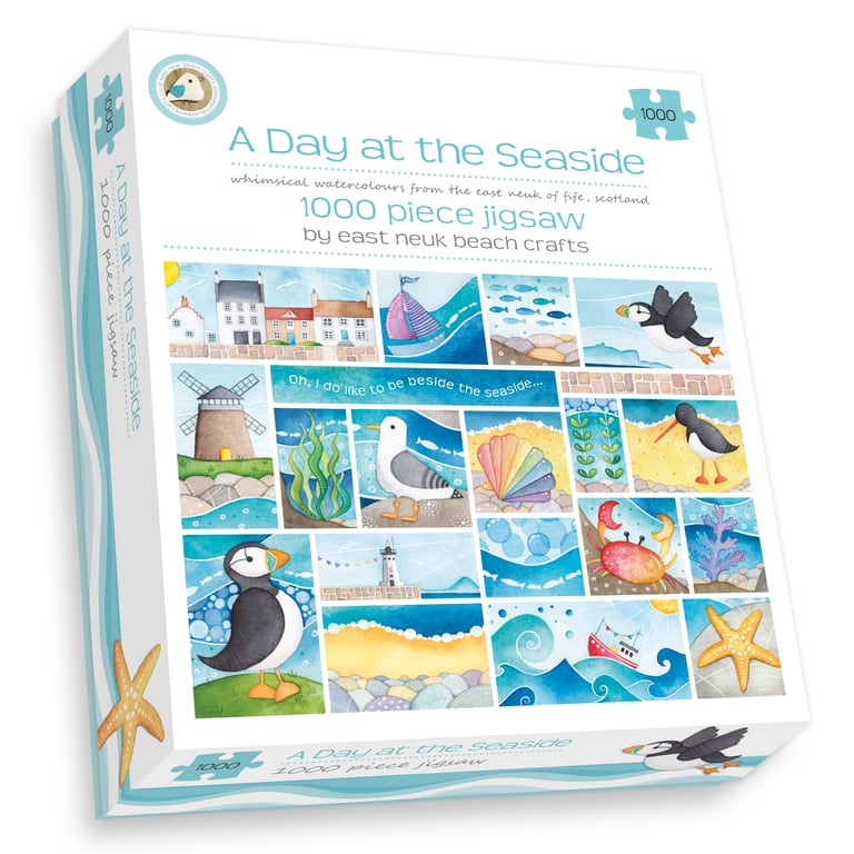 Jigsaw Puzzle 1000 piece - Seaside Gift - Beach, Puffin, Seagull, Boat, Crab