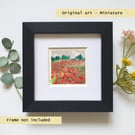 Miniature landscape painting - Poppy field with distant trees, artwork