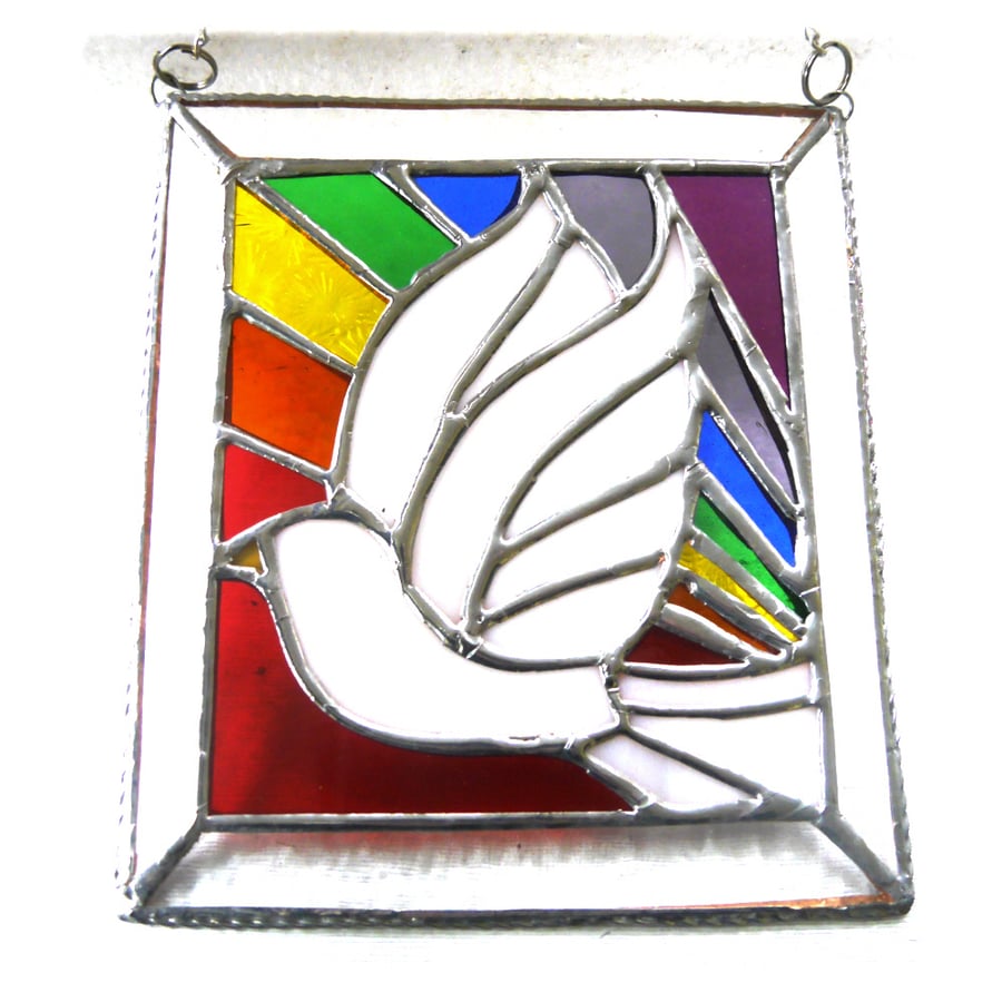 SOLD Rainbow Dove Stained Glass Picture Suncatcher Handmade 015