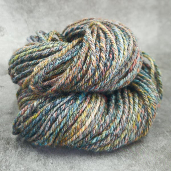 Handspun, DK Worsted yarn, 23g mini skein, merino wool & silk, muted multicolour