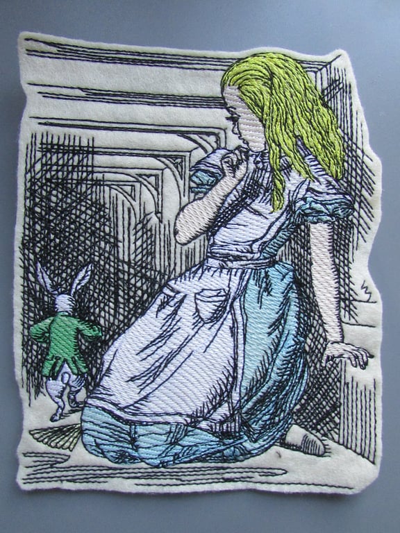 White Rabbit Alice in Wonderland Embroidered  Sew on Applique Patch