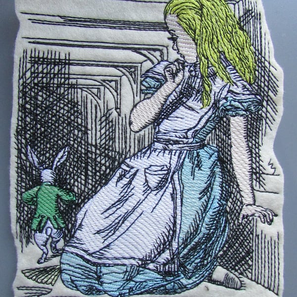White Rabbit Alice in Wonderland Embroidered  Sew on Applique Patch