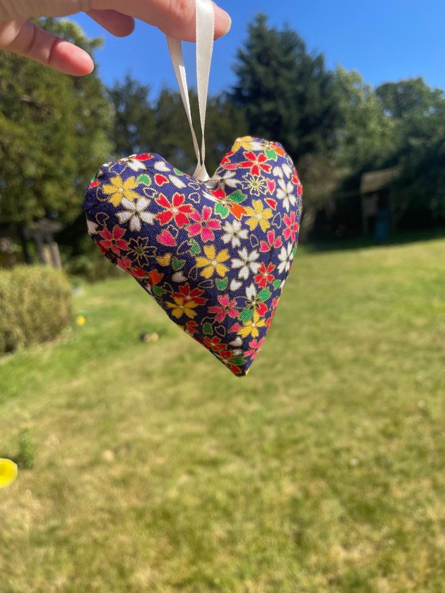Blue flower fabric heart hanging decoration