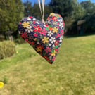 Blue flower fabric heart hanging decoration