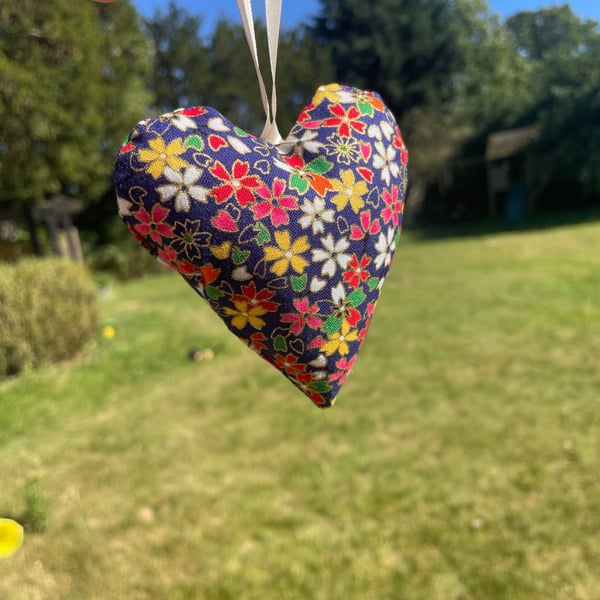 Blue flower fabric heart hanging decoration
