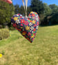 Blue flower fabric heart hanging decoration