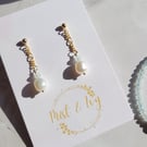 Pearl and Aquamarine Earrings 14kt Gold Filled, Non Tarnish Gemstone Earrings