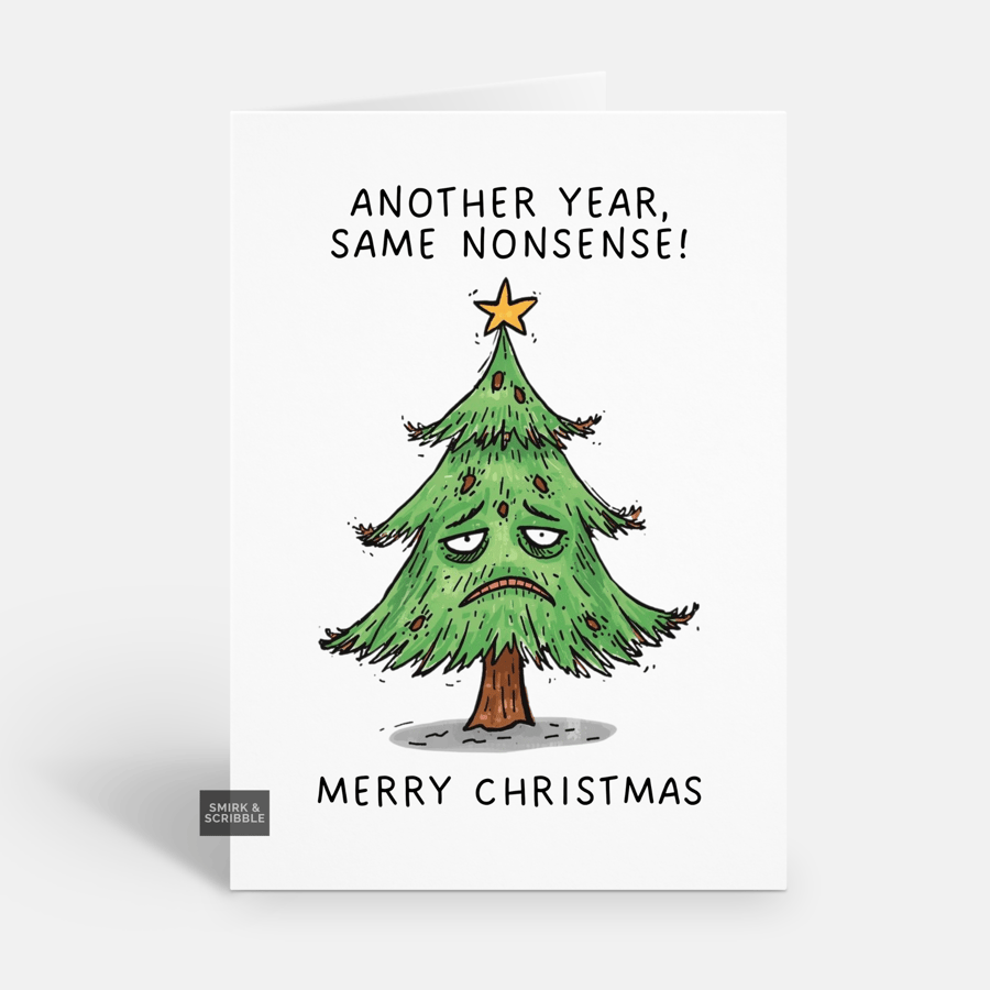Unique Funny Christmas Card For Him Or Her - Grumpy Tree Xmas Greeting 
