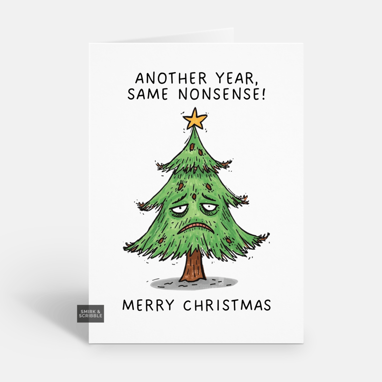 Unique Funny Christmas Card For Him Or Her - Grumpy Tree Xmas Greeting 