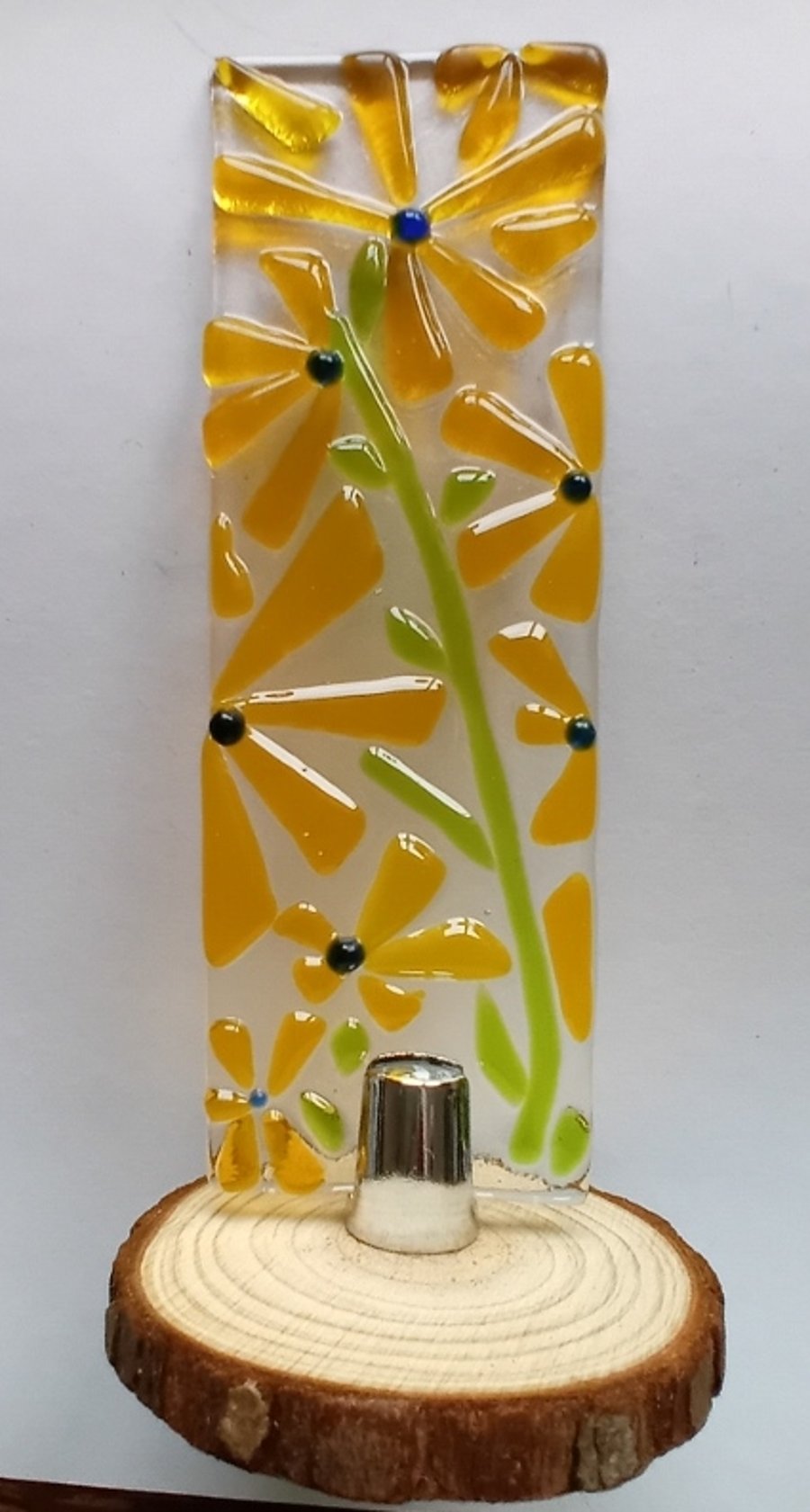 Fused glass Worry Poppet with yellow flowers