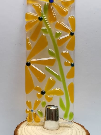 Fused glass Worry Poppet with yellow flowers