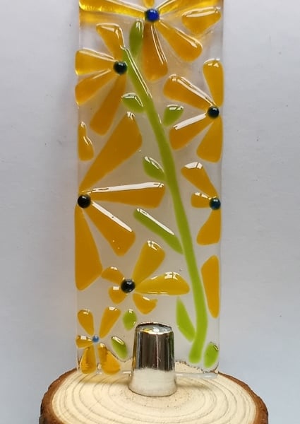 Fused glass Worry Poppet with yellow flowers
