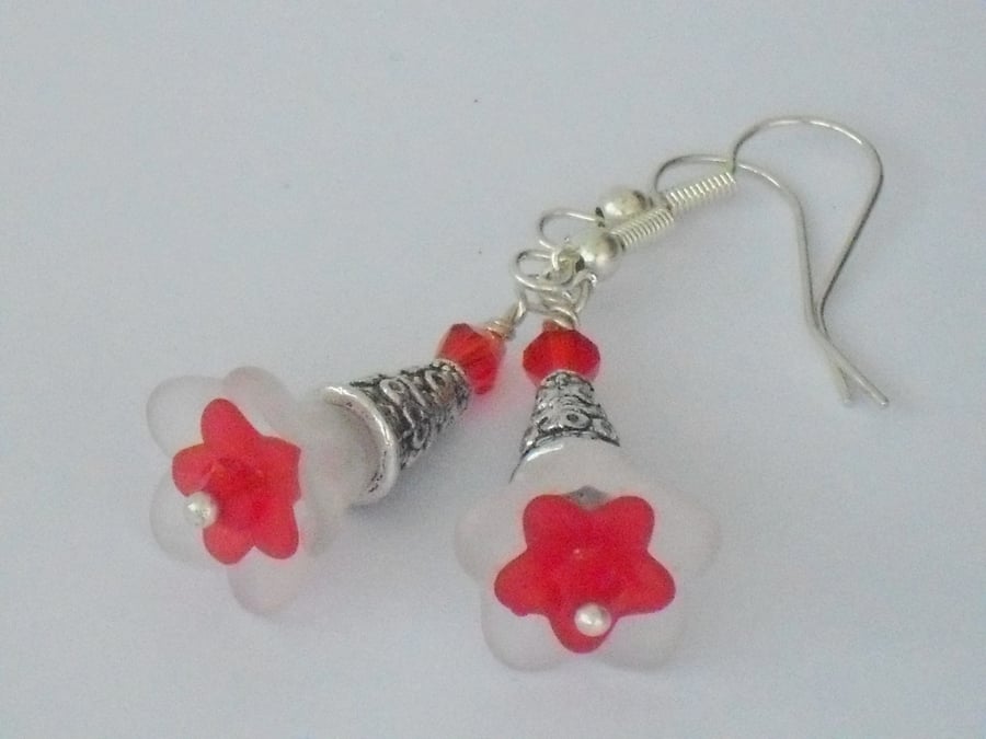 SALE: Red and white flower earrings