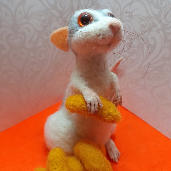 Guardian of the Cheese Puffs. Needle felted Rat.