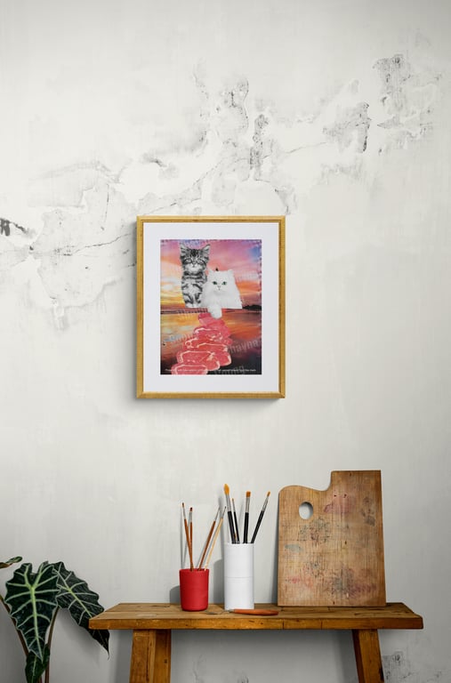 'Fresh Meat' print of handmade collage