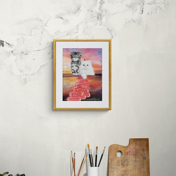 'Fresh Meat' print of handmade collage