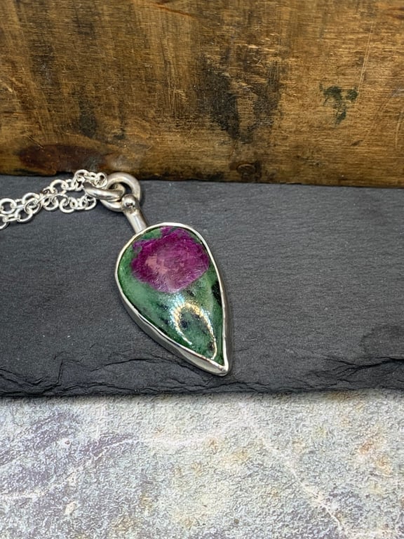 Ruby Zoisite Silver Pendant