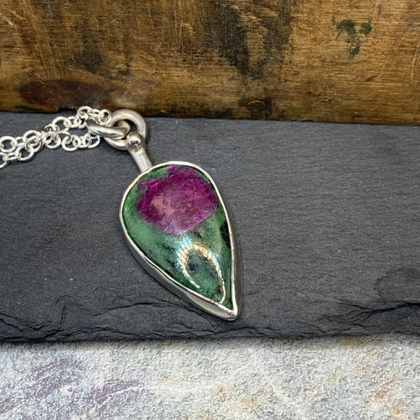 Ruby Zoisite Silver Pendant