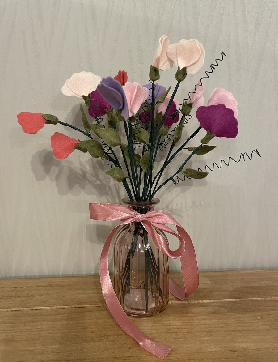 Handmade Felt Sweet Pea Flower Stems