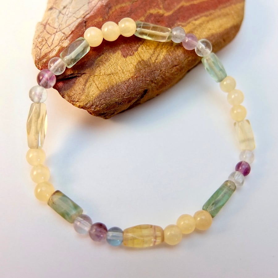 Fluorite And Ambronite Bracelet - Handmade In Devon, Free UK Delivery.