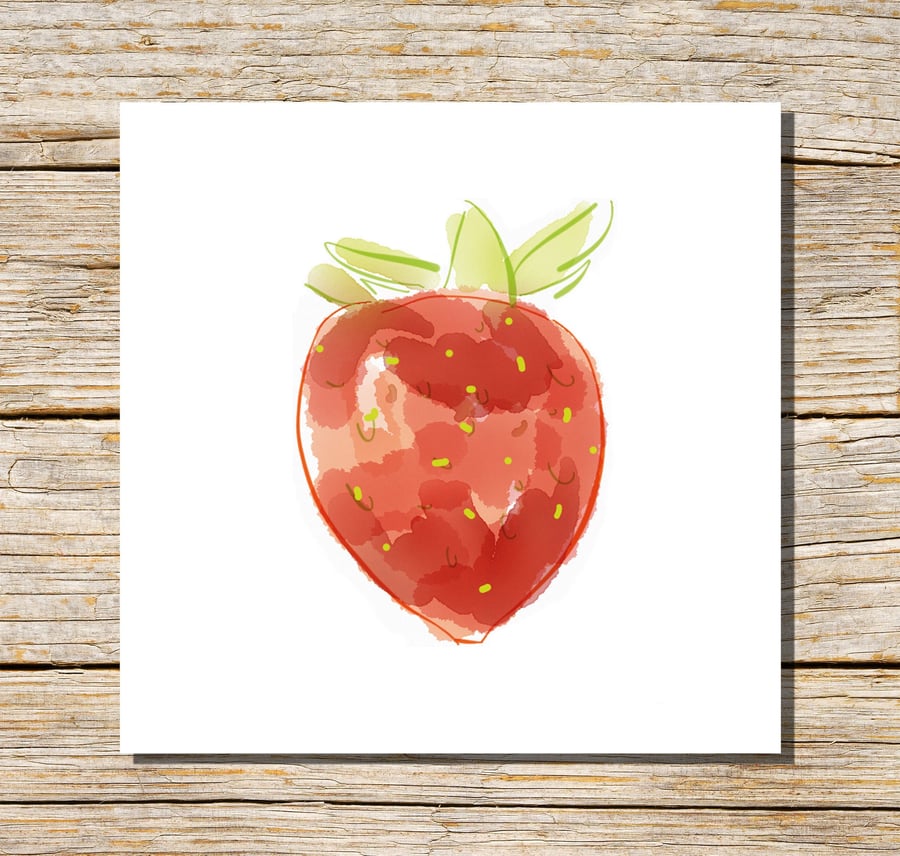Strawberry Card, Fruits Greeting Card, Red Strawberries Card, Greetings Card