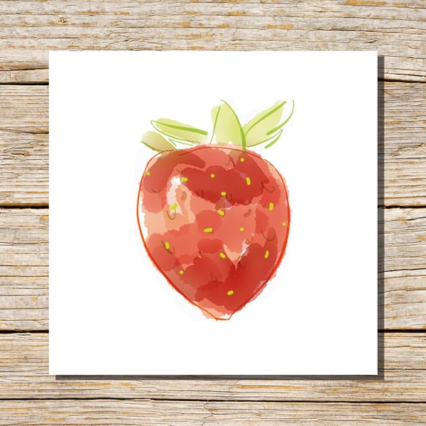 Strawberry Card, Fruits Greeting Card, Red Strawberries Card, Greetings Card