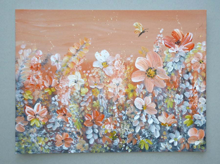 floral art painting acrylic original butterfly ( ref FA 380 M1 )