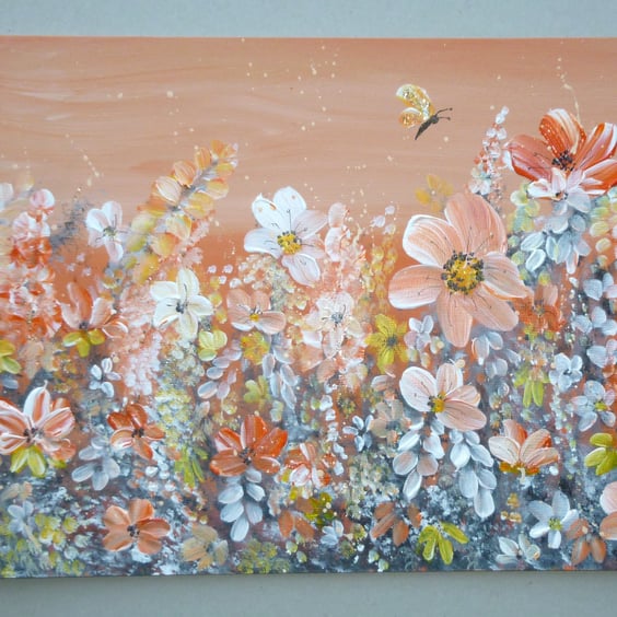 floral art painting acrylic original butterfly ( ref FA 380 M1 )