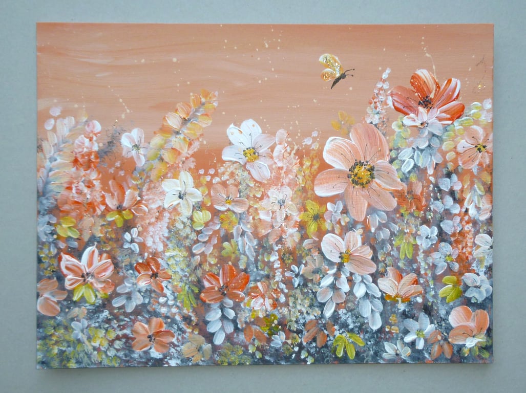 floral art painting acrylic original butterfly ( ref FA 380 M1 )