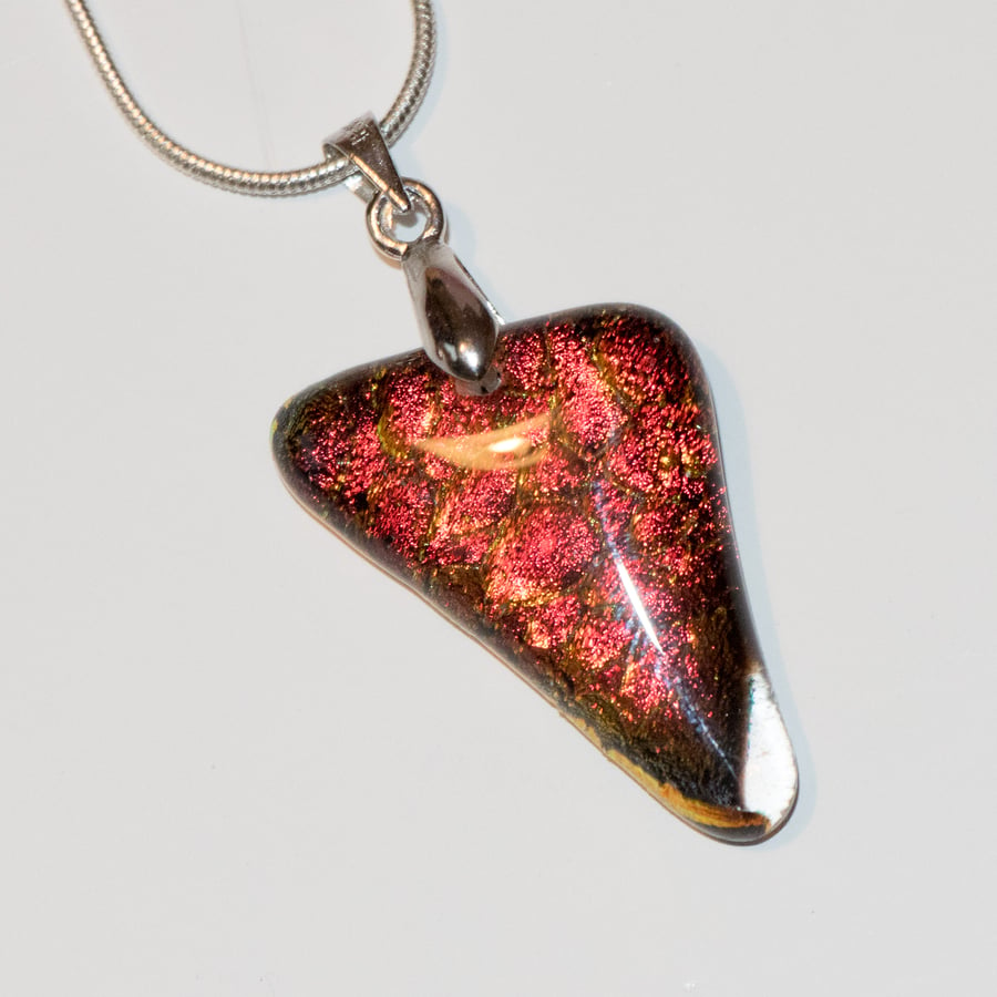 Inverted Triangle Dichroic Glass Pendant in Red and Gold - 1210