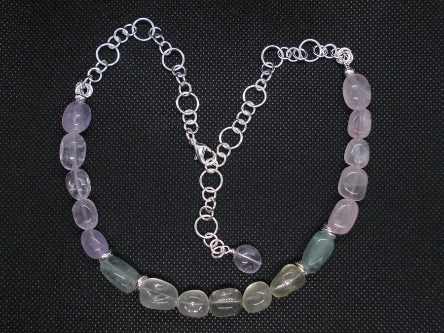 Pastel quartz necklace with handmade chain
