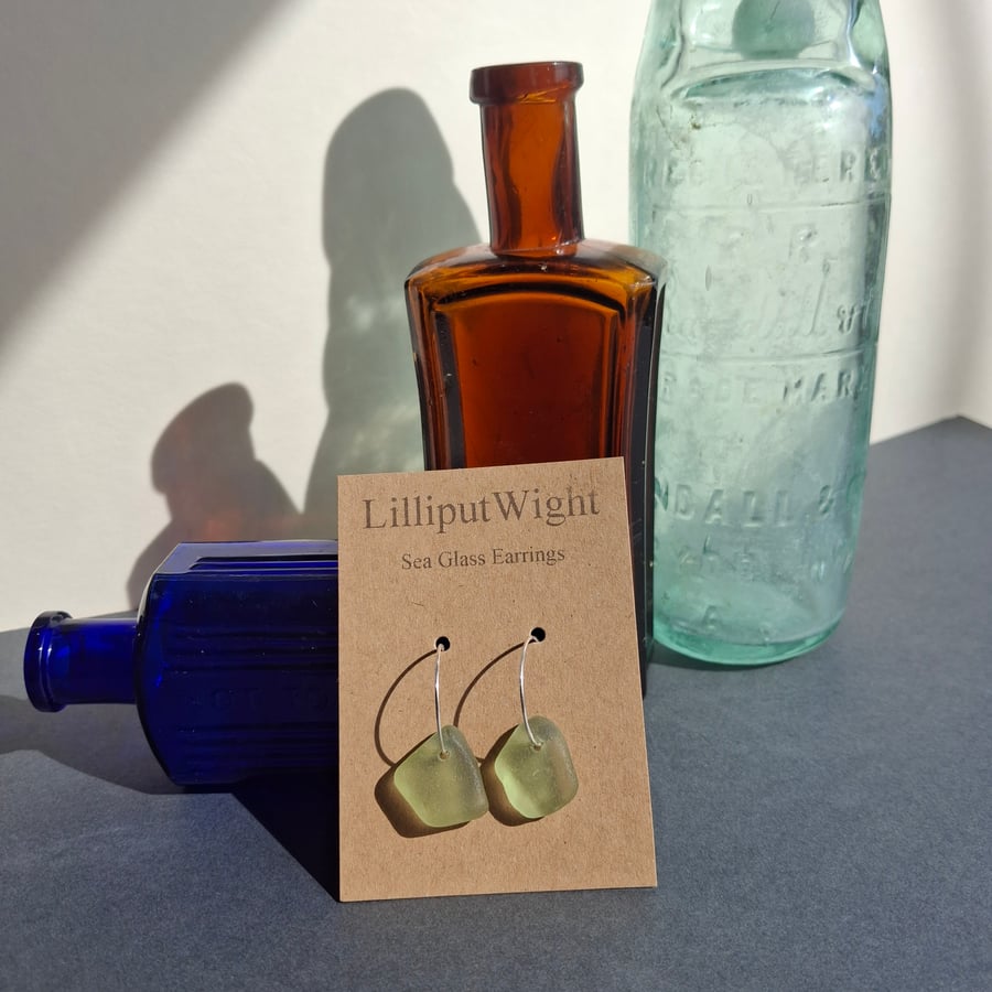Sea foam coloured sea glass silver hooped earrings