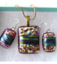 Dichroic Glass Pendant Earring Set 104 Red Band Sparkles with gold plated chain - Image 5