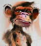 Funny Monkey Watercolour Painting on Paper and Framed (One of a Kind) No.2