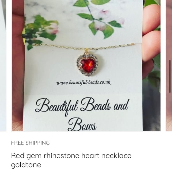 Red gem rhinestone heart pendant necklace goldtone gift necklace 