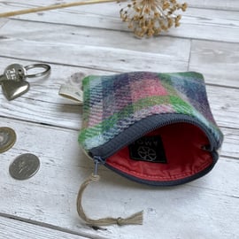 Hand Woven Wool Tweed and Scottish Linen Coin Purse, Credit Card Purse