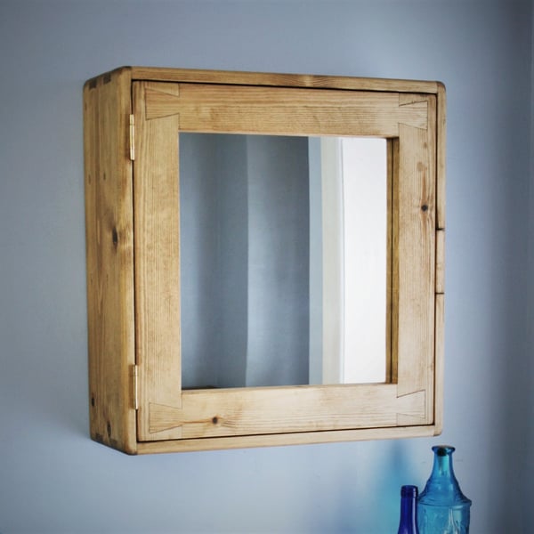 Bathroom mirror cabinet in natural sustainable wood, medicine 56Hx54Wx18D cm