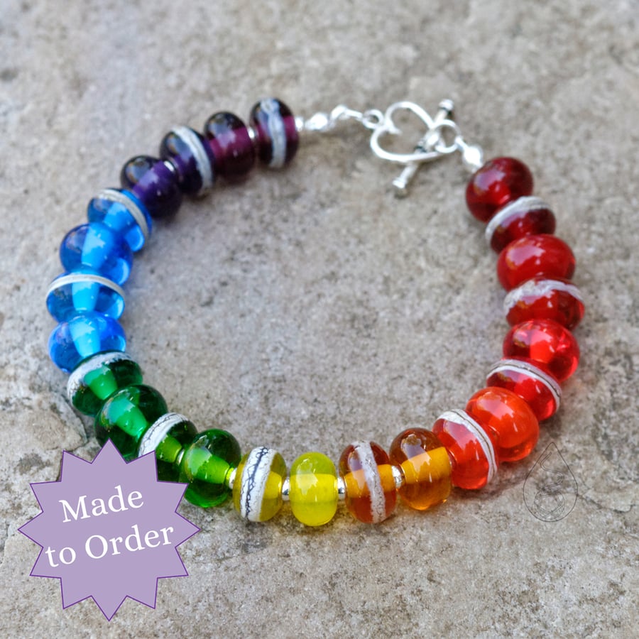 Transparent Rainbow Handmade Lampwork Glass Bracelet - Made to Order