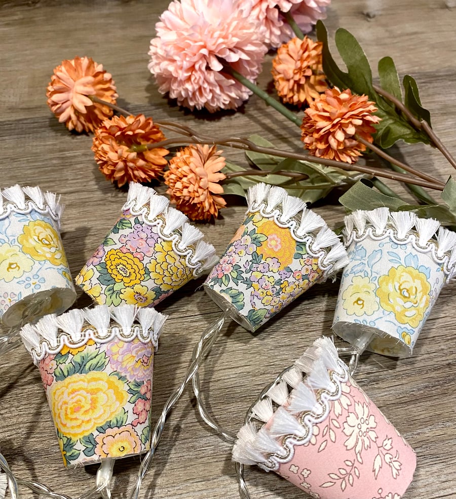 Upcycled Mini Lampshade Fairy Lights - Liberty Pastels