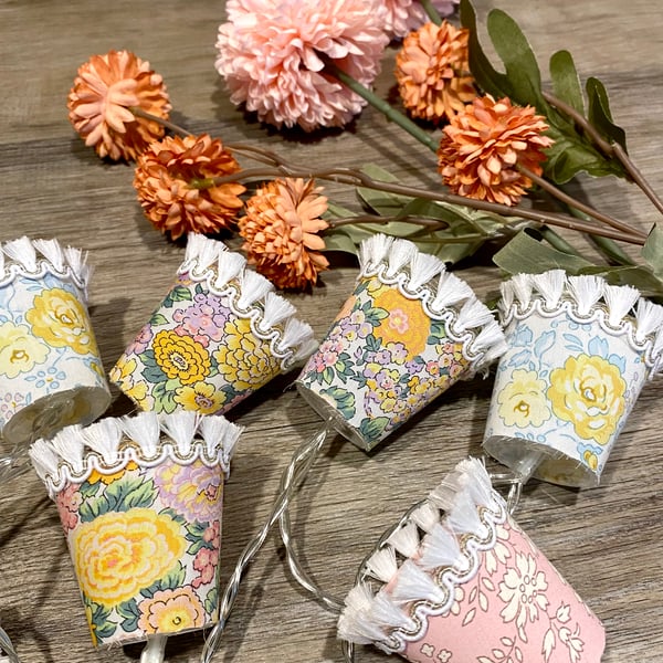 Upcycled Mini Lampshade Fairy Lights - Liberty Pastels