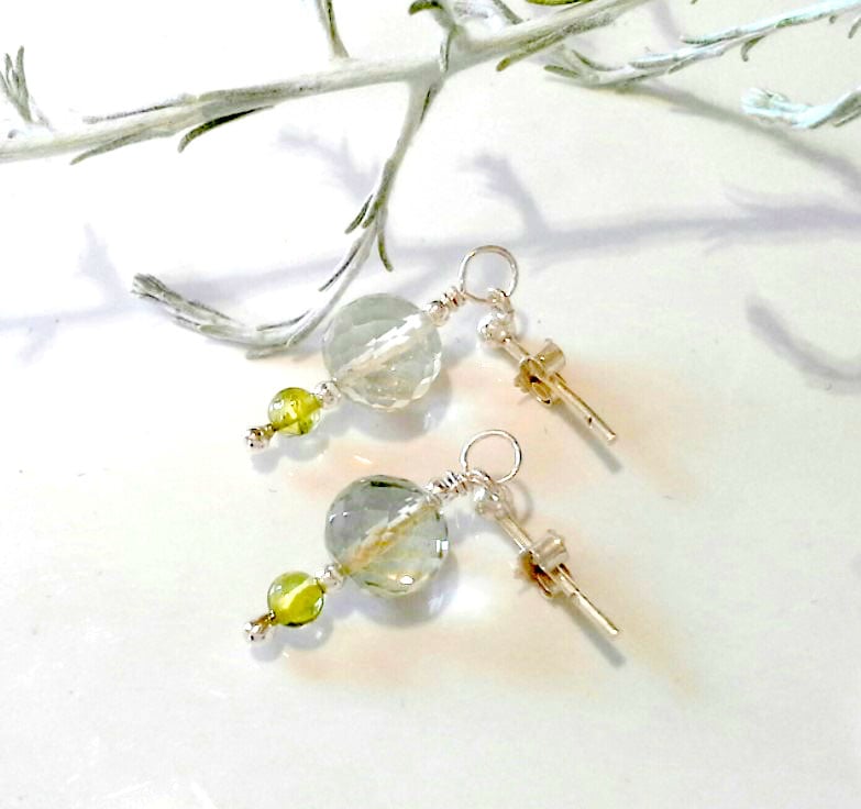 Faceted Prasoilite - Green Amethys & Peridot Sterling Silver Stud Earrings