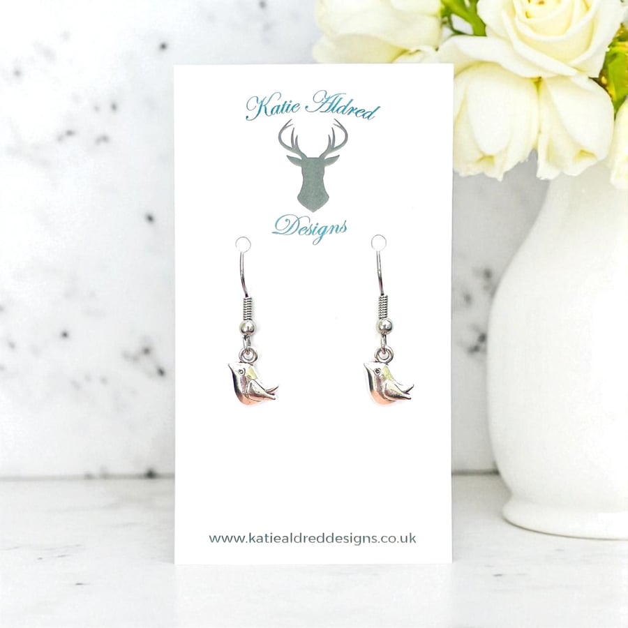Charm Earrings - Mini Silver Bird