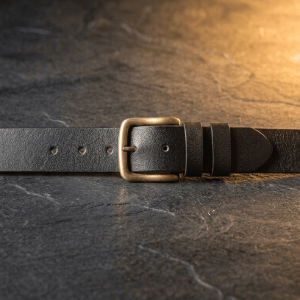Black Full Grain Leather Belt Antique Brass Buckle Mens Jeans Belt 38mm