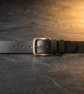 Black Full Grain Leather Belt Antique Brass Buckle Mens Jeans Belt 38mm