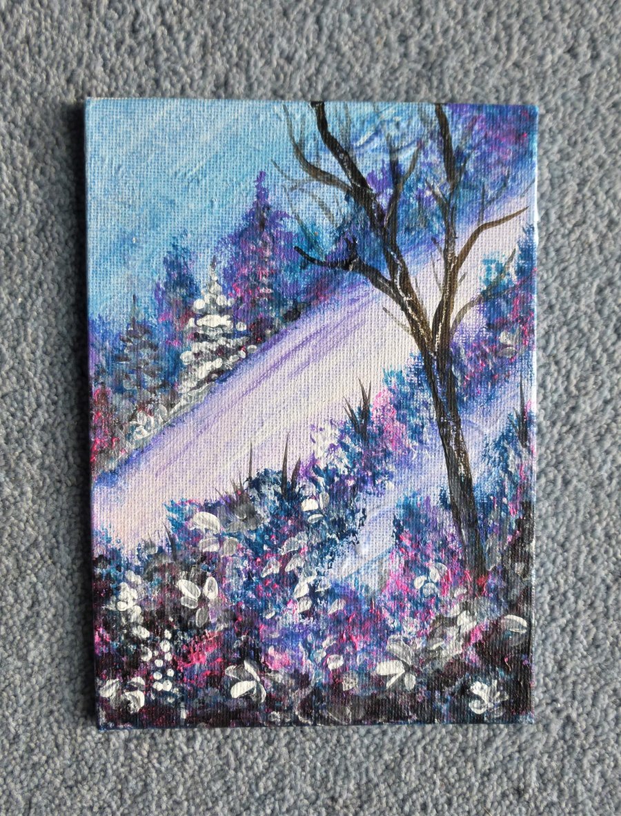 original art hand painted winter fantasy scene ( ref F363.G2 )