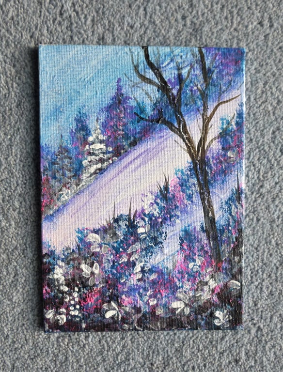 original art hand painted winter fantasy scene ( ref F363.G2 )