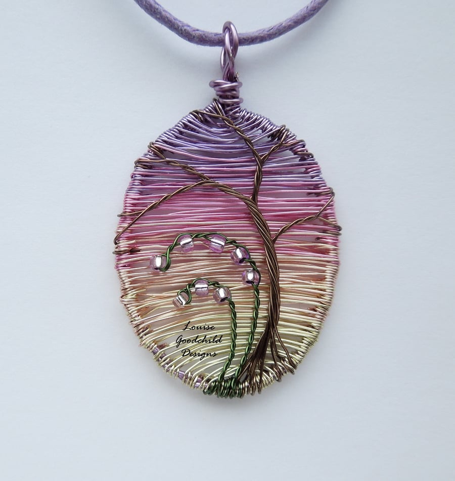 Sunset pendant, wire wrapped, wire tree pendant, pink, nature, MADE TO ORDER