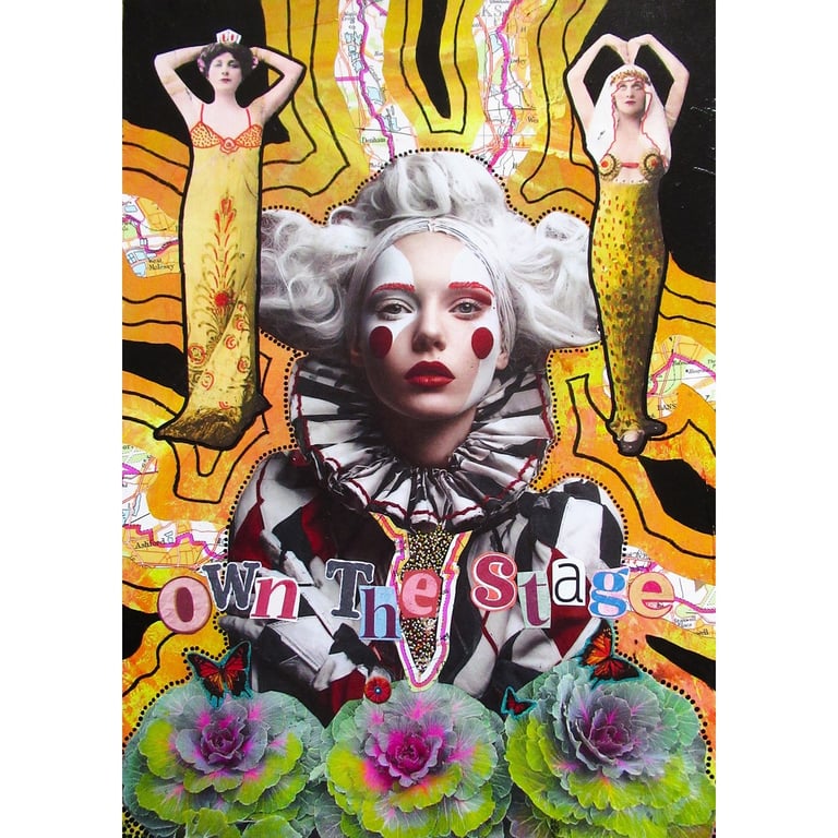 Female Harlequin Portrait Feminine Pierrot Clown Circus Inspirational Art